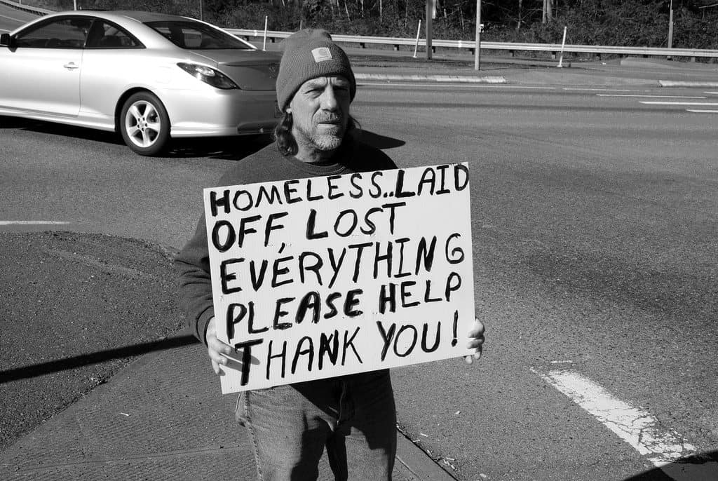 Homeless laid off man